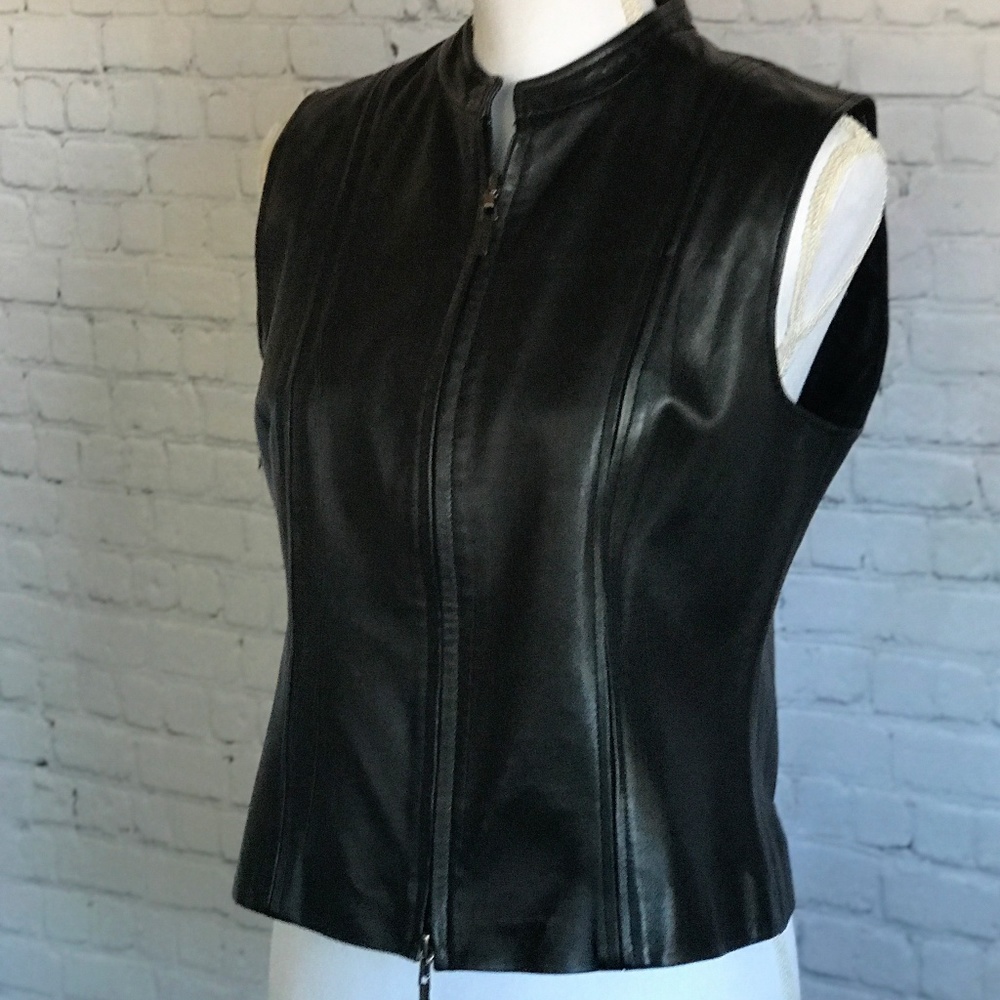 Studio 512 Black Leather Vest with Front Zipper